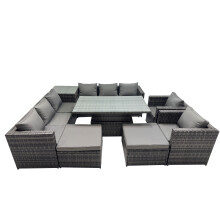 Fimous 10 Seater Outdoor Garden Rattan Furniture Set with Side Table 2 Stool