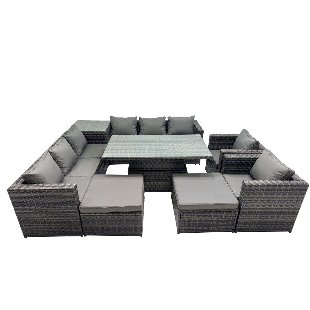 Fimous 10 Seater Outdoor Garden Rattan Furniture Set with Side Table 2 Stool