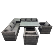 Fimous 8 Seater Outdoor Garden Rattan Furniture Set with Side Table Dark Grey
