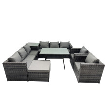 Fimous Garden Rattan Furniture Set 9 Seater with Big Stool Side Table