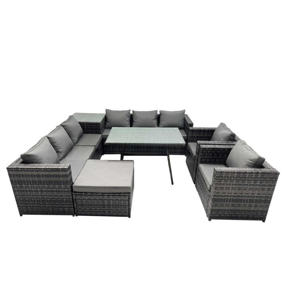 Fimous Garden Rattan Furniture Set 9 Seater With Big Stool Side Table