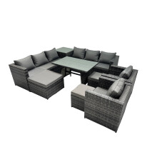 Fimous Garden Rattan Furniture Set 11 Seater with 3 Stool Side Table