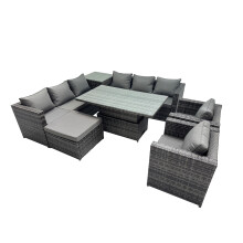 Fimous 9 Seater Outdoor Garden Rattan Furniture Set with Side Table Big Stool
