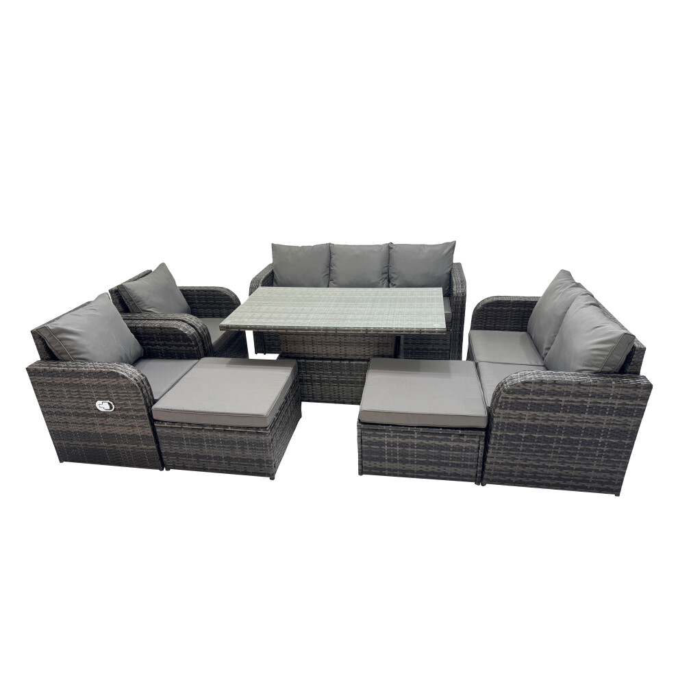 Fimous Rattan Garden Furniture Dining Set 9-Seater With Big Footstool