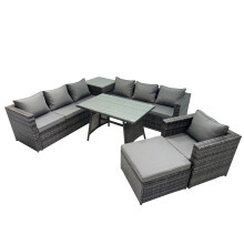 Fimous Garden Rattan Furniture Set 8 Seater with Side Table Big Stool