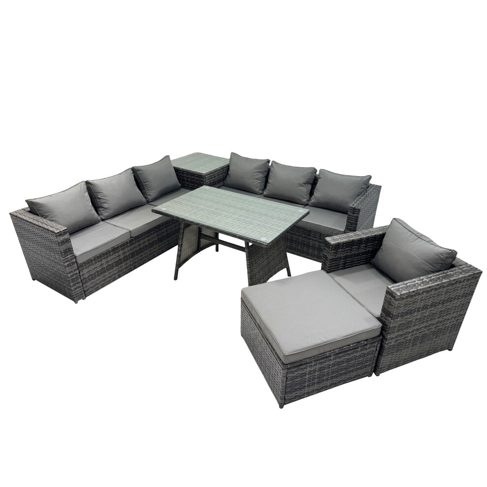 Fimous Garden Rattan Furniture Set 8 Seater With Side Table Big Stool
