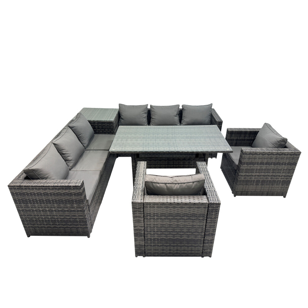 Fimous 8 Seater Garden Rattan Furniture Set With Side Table Dark Grey