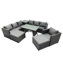 Fimous Garden Rattan Furniture Set 9 Seater with Side Table 2 Big Stool