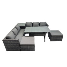 Fimous 8 Seater Garden Rattan Furniture Set with Side Table 2 Big Stool