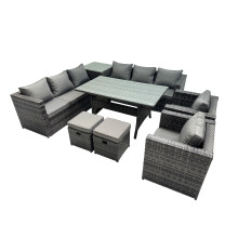 Fimous Garden Rattan Furniture Set 10 Seater with Side Table 2 Small Stool