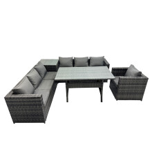 Fimous 7 Seater Garden Rattan Furniture Set with Side Table Dark Grey