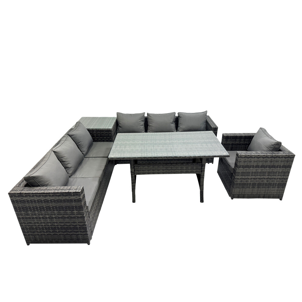 Fimous Dark/Grey 7 Seater Outdoor Corner Sofa Chair Dining Table Set Garden Rattan Furniture Set With Side Table - Image 2