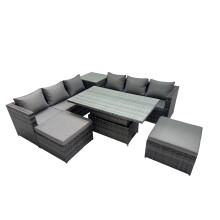 Fimous 8 Seater Outdoor Garden Rattan Furniture Set with 2 Big Stools