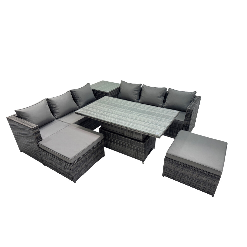 Fimous 8 Seater Outdoor Garden Rattan Furniture Set with 2 Big Stools