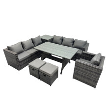 Fimous 9 Seater Garden Rattan Furniture Set with Side Table 2 Small Stools