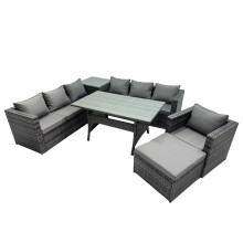 Fimous 8 Seater Garden Rattan Furniture Set with Side Table Big Stool