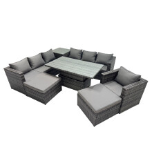 Fimous 9 Seater Outdoor Garden Rattan Furniture Set with Side Table 2 Stool