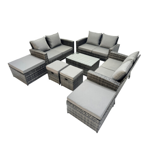 Fimous Fimous Lounge Double Seat Sofa Coffee Table Set with 4 Stool 1