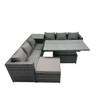 Fimous 7 Seater Outdoor Garden Rattan Furniture Set with Big Stool Dark Grey