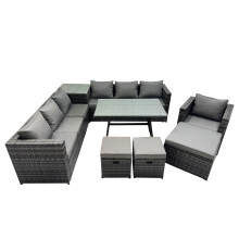 Fimous Garden Rattan Furniture Set 10 Seater with Side Table 3 Stools