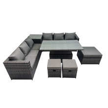 Fimous 9 Seater Outdoor Garden Rattan Furniture Set with 3 Stools Side Table