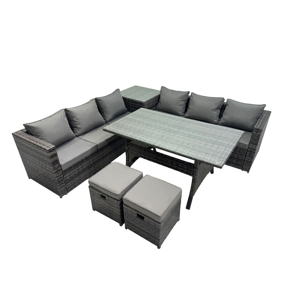 Fimous 8 Seater Garden Rattan Furniture Set with Side Table 2 Small Stools