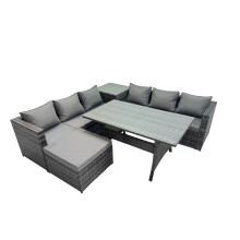 Fimous 7 Seater Garden Rattan Furniture Set with Side Table Big Stool