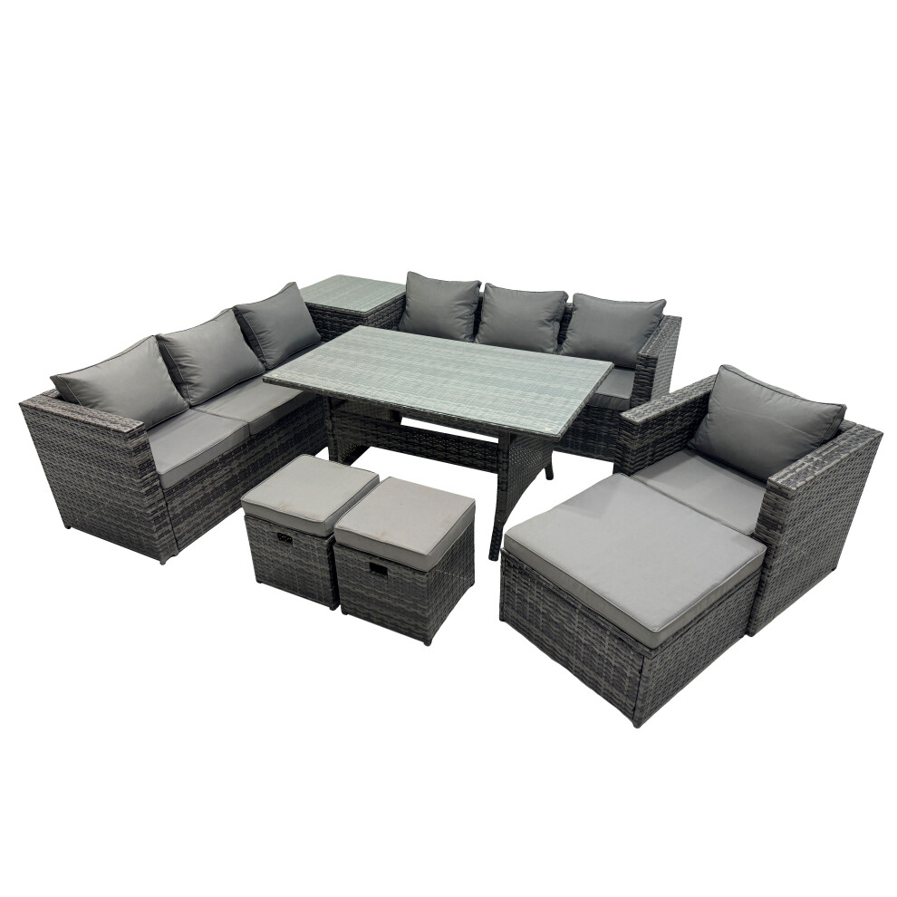 Fimous 10 Seater Garden Rattan Furniture Set with Side Table 3 Stools