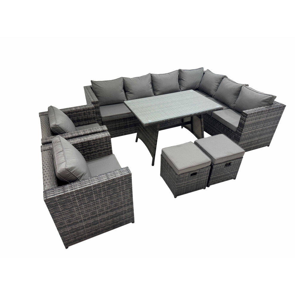 Fimous Dark/Grey Rattan Garden Furniture Patio Furniture Sets With Dining Table 2 Small Stools 2 Chair Mixed - Image 2