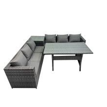 Fimous 6 Seater Garden Rattan Furniture Set with Side Table Dark Grey