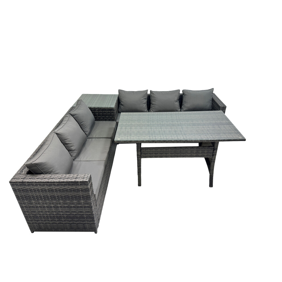 Rackhams Dark/Grey 6 Seater Outdoor Corner Sofa Dining Table Set Garden Rattan Furniture Set With Side Table - Image 2