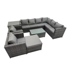 Fimous Rattan Garden Furniture Set with 2 Chairs Big Stool Side Table