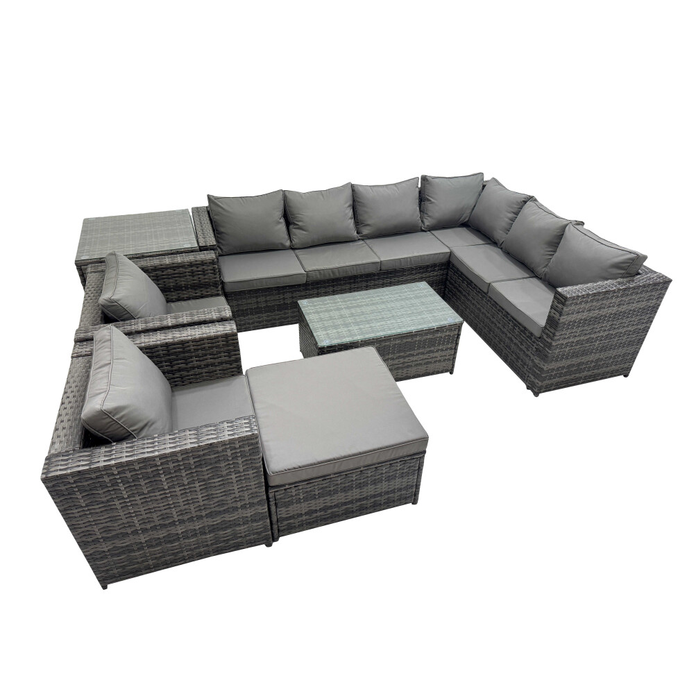 Fimous Rattan Garden Furniture Set with 2 Chairs Big Stool Side Table