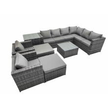 Fimous Garden Furniture Sofa Set with2 Big Stools Side Table Dark Grey