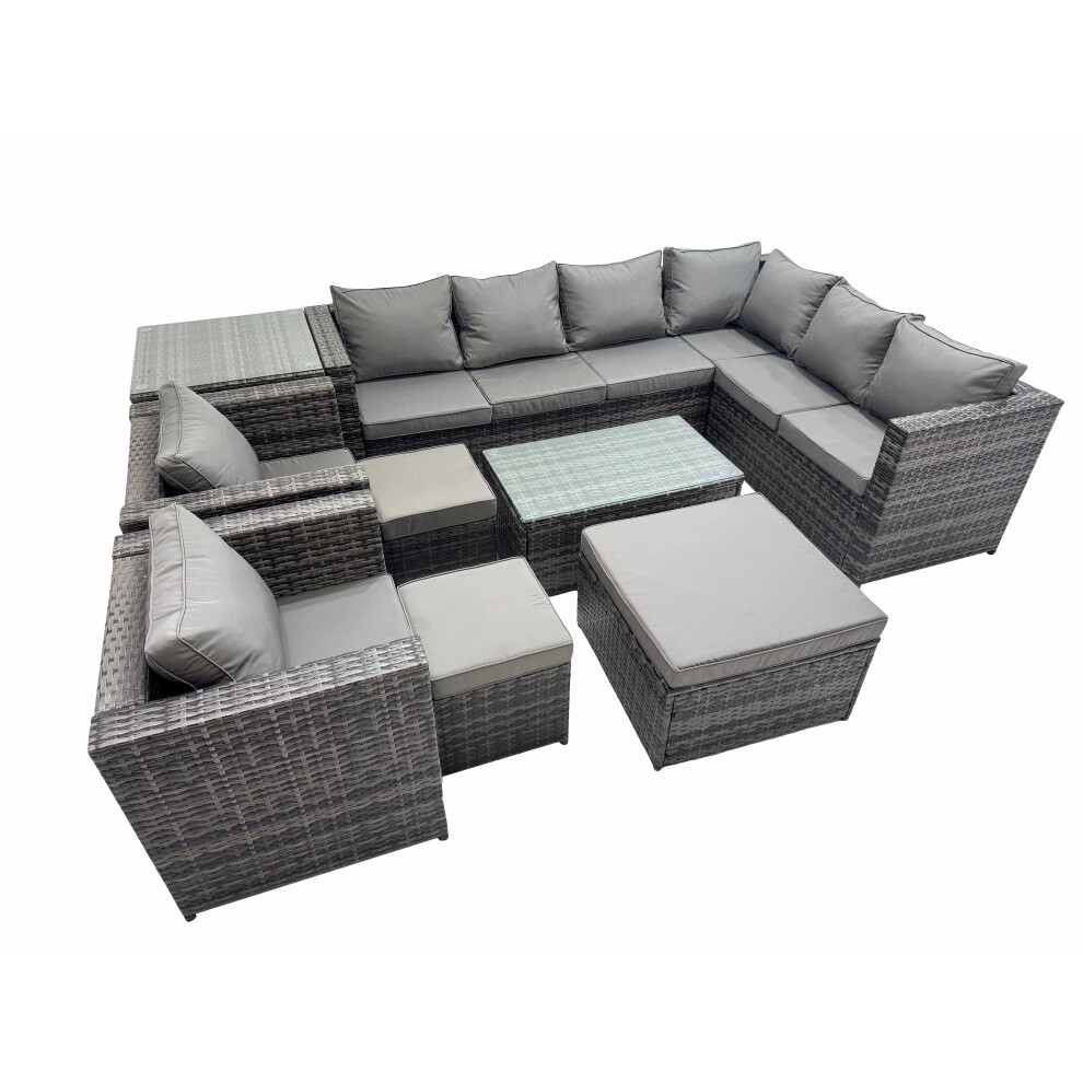 Fimous Rattan Garden Furniture Set with 2 Chairs 3 Stools Side Table