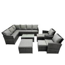 Fimous 11 Seat Outdoor Coffee Table Corner Sofa Set with 3 Stools 2 Chairs