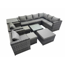 Fimous Garden Furniture Sofa Set with3 Stools Side Table 2 Chair Dark Grey