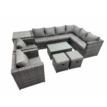 Fimous Rattan Garden Furniture Set with 2 Chairs 2 Small Stools Side Table