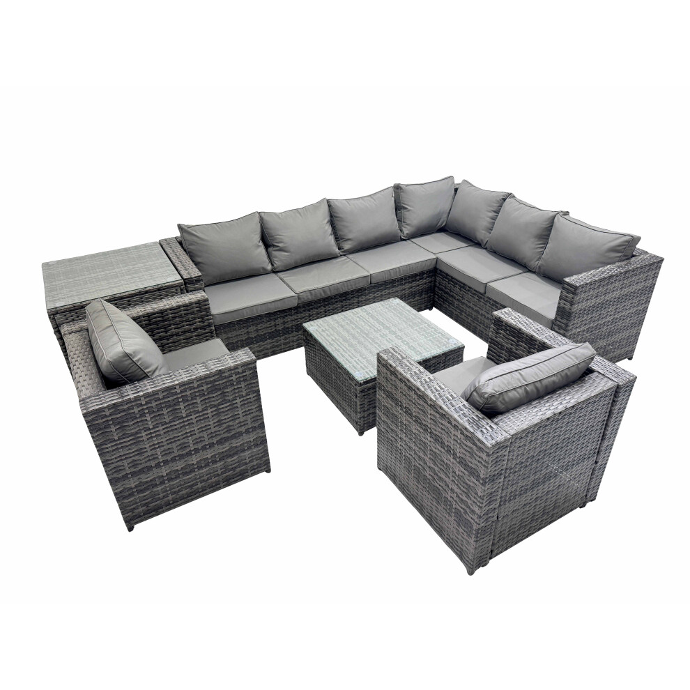 B&Q - Outdoor Pe Rattan Garden Furniture Sofa Set With Square Coffee Table 2 Chair Side Table Dark Grey - Image 2