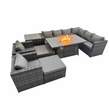 Fimous Garden Rattan Furniture Set 10 Seater with 2 Big Stools Side Table