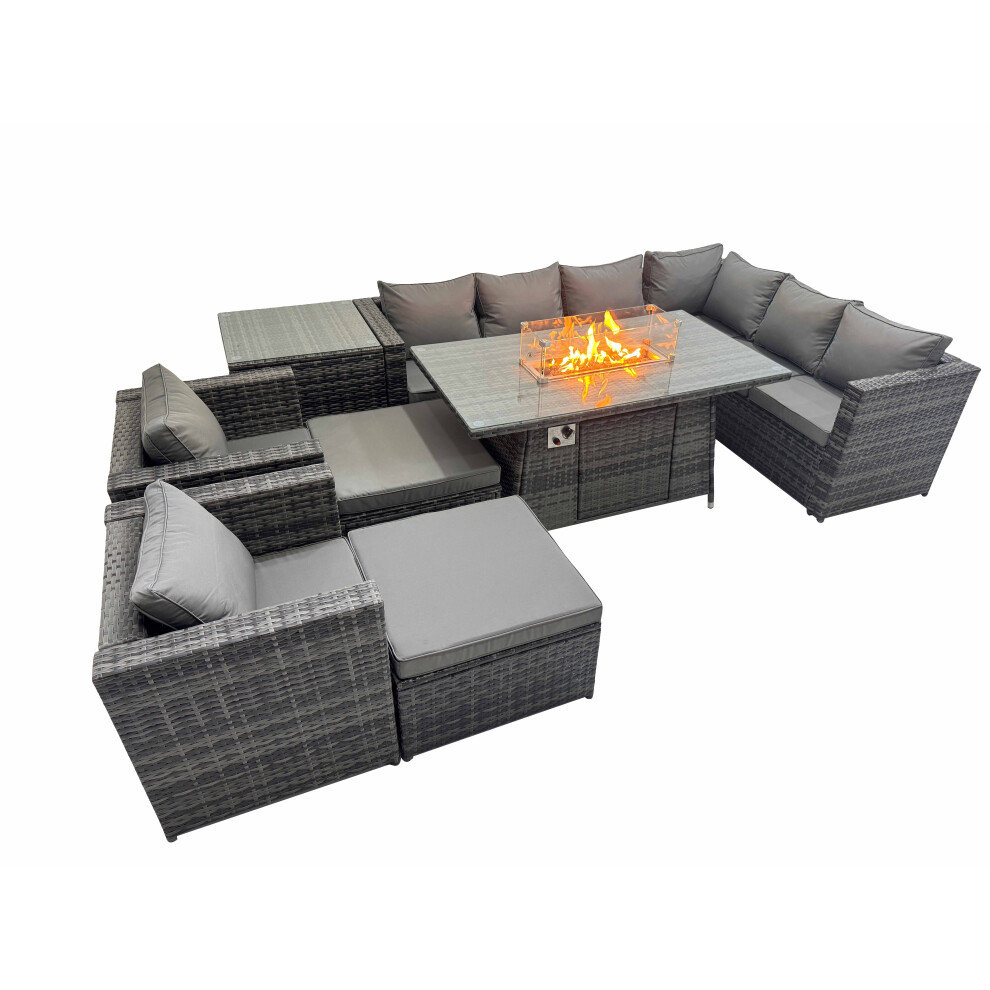 Fimous Unisex Dark Grey Garden Rattan Furniture Set Seater With 2 Big Stools Side Table In Size 10 - Image 2