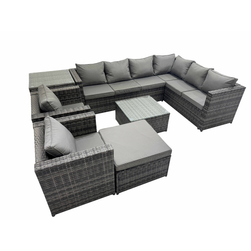 B&Q - Outdoor Pe Rattan Garden Furniture Sofa Set With Square Coffee Table Big Stool Side Table 2 Chair Dark Grey - Image 2