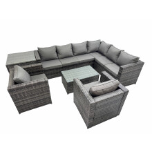 Fimous Rattan Garden Furniture Set with 2 Chairs Side Table Dark Grey Mixed