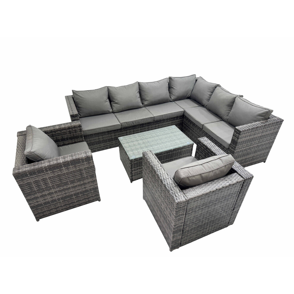 B&Q - Patio Sofa Oblong Coffee Table Set Rattan Garden Furniture Set With 2 Chairs Dark Grey Mixed - Image 2