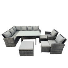 Fimous 11 Seat Rattan High Back Corner Sofa Set with 3 Stools 2 Chair
