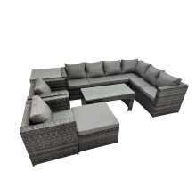 Fimous Garden Furniture Set with 2 Chair Big Stool Side Table Dark Grey Mixed
