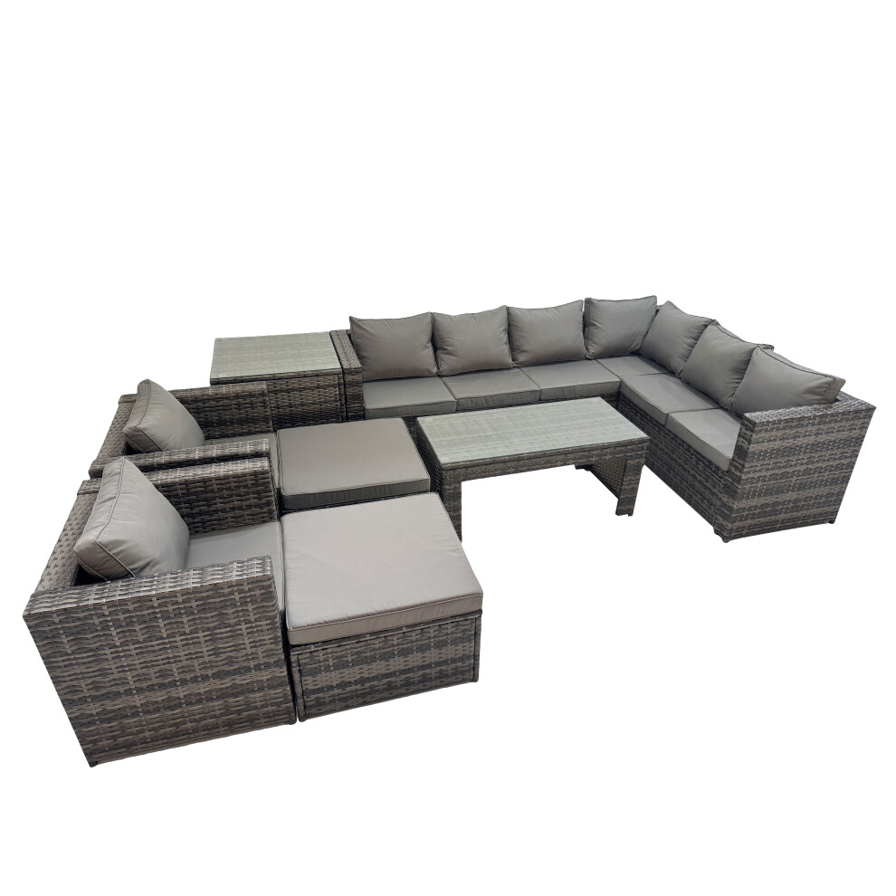 Rackhams Dark/Grey Outdoor Rattan Oblong Coffee Table Corner Sofa Sets Garden Furniture Set With 2 Chairs 2 Big Stools Side Table Mixed - Image 2