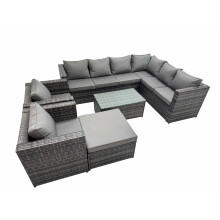 Fimous Rattan Garden Furniture Set with 2 Chairs Big Stool Dark Grey Mixed