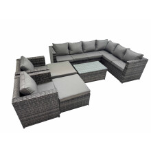 Fimous Rattan Garden Furniture Set with 2 Chairs 2 Big Stools Dark Grey Mixed