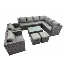 Fimous Rattan Garden Furniture Set with 2 Chairs 2 Small Stools